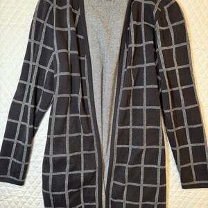 Croft & Barrow Womens Longline Cardigan Knit Check Black Work Office